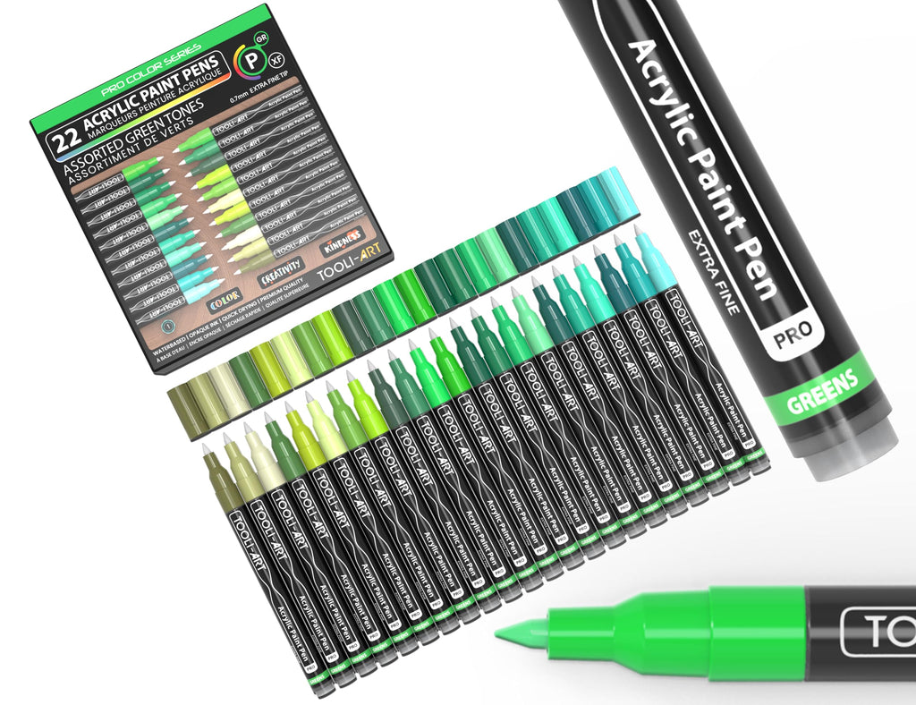 Acrylic Paint Pens | 22 Green Tones | 0.7mm Extra Fine Tip