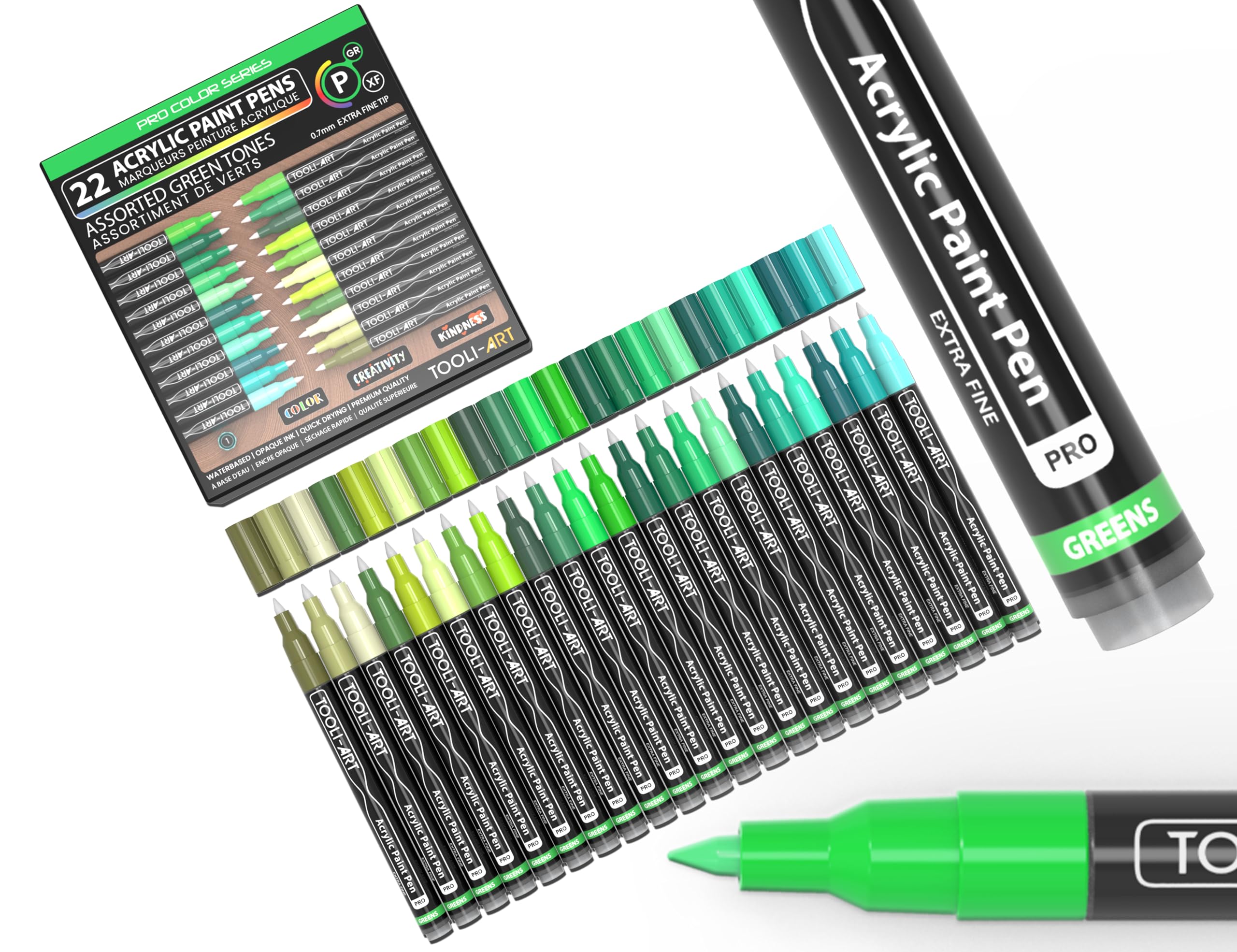 Acrylic Paint Pens | 22 Green Tones | 0.7mm Extra Fine Tip