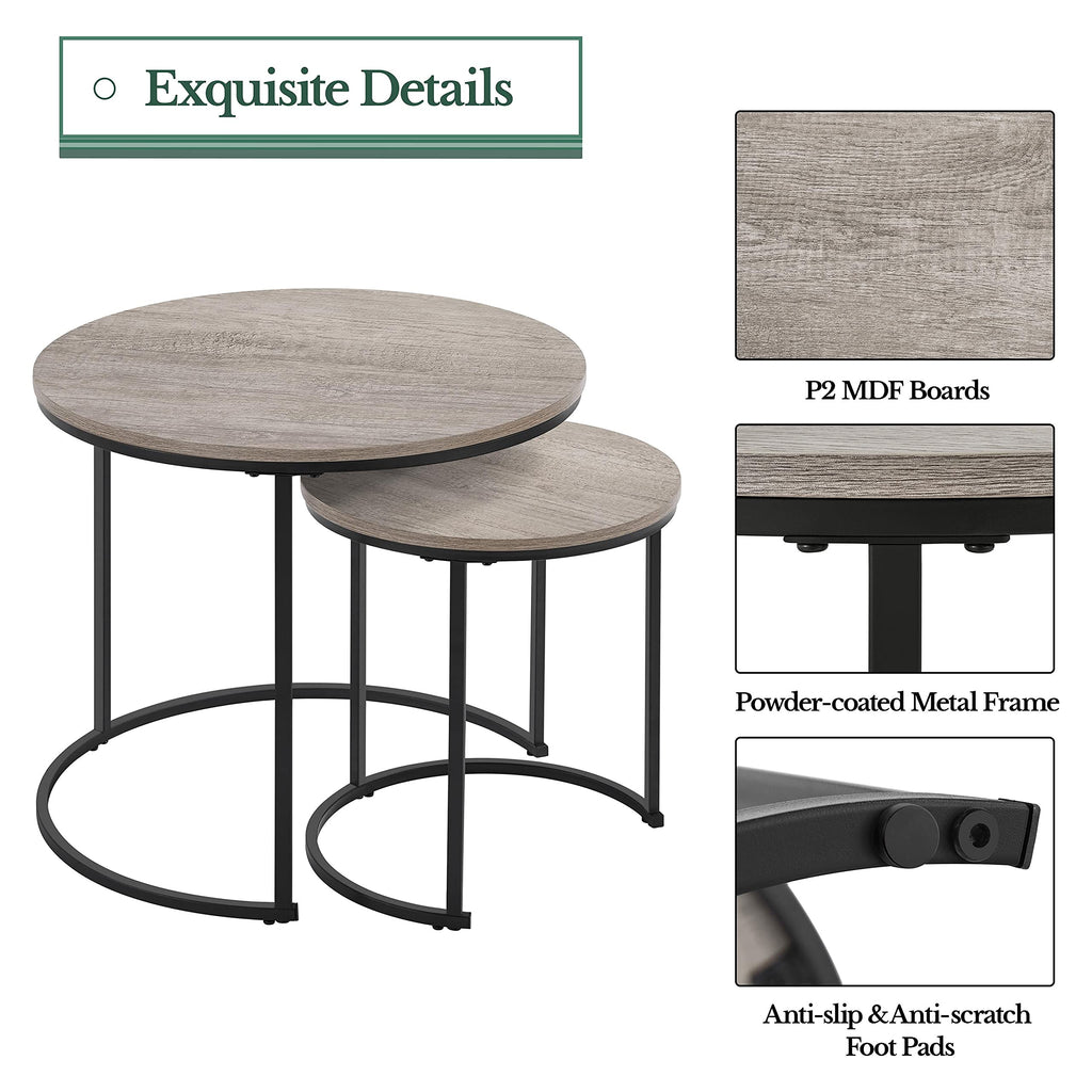 Yaheetech Round Nesting Coffee Tables Set of 2, Grey Wood Effect - image 5