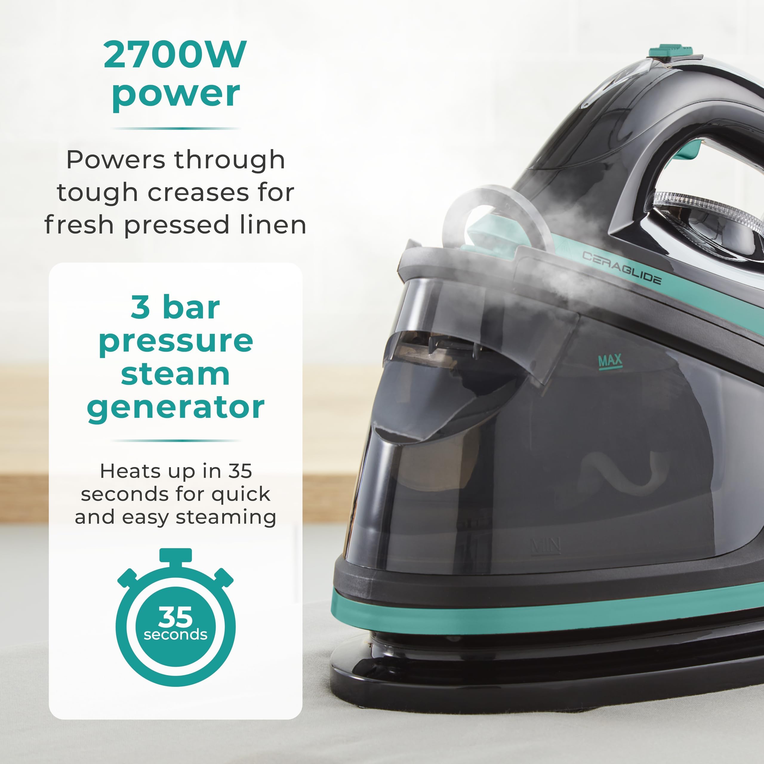 Tower Ceraglide Steam Generator Iron | 2700W Digital Display - Teal