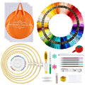 AUERVO Embroidery Starter Kit | 120 Skeins, 5 Bamboo Hoops & Aida Cloth