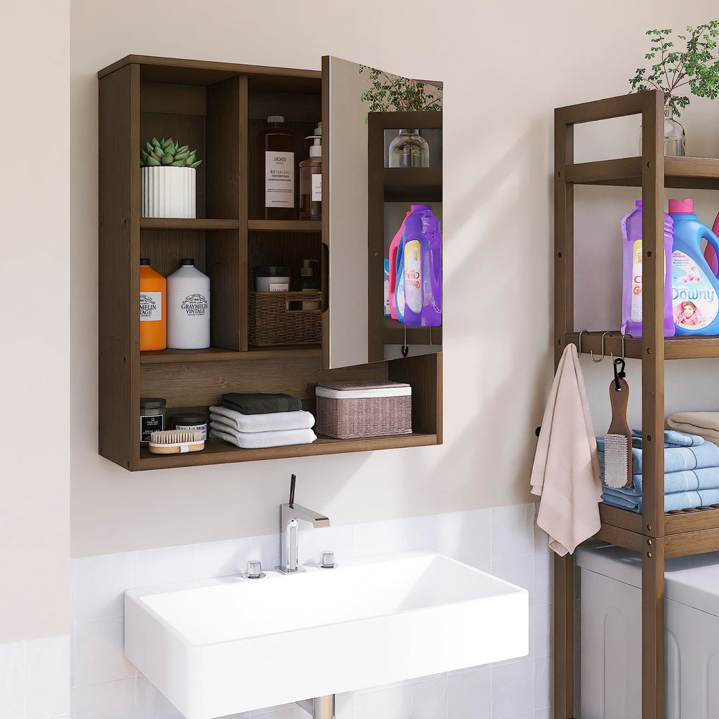 SMIBUY Bamboo Bathroom Mirror Cabinet | Wall Mounted Medicine Storage