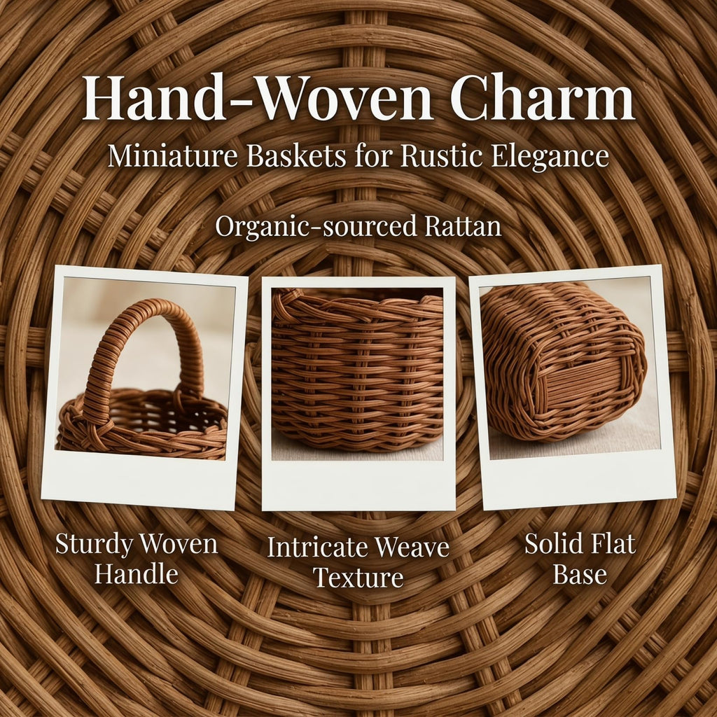UKCOCO 2pcs Miniature Woven with Handles Small Farmhouse Storage Basket for Weddings Parties and Home Decor Rustic Flower Arrangement - image 3