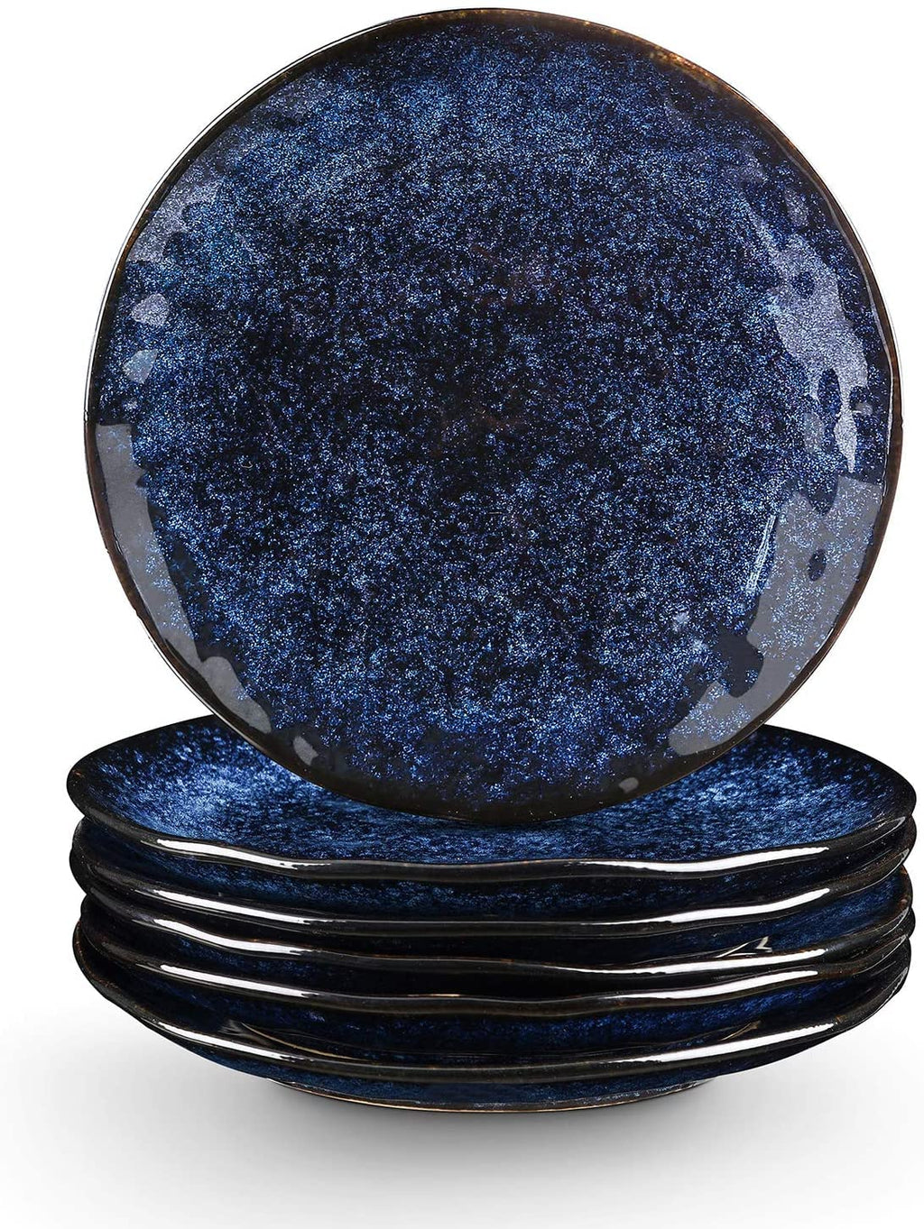 Vicrays Porcelain Dessert Plates – 8 Inch Round Salad Plate Set of 6, Starry Blue
