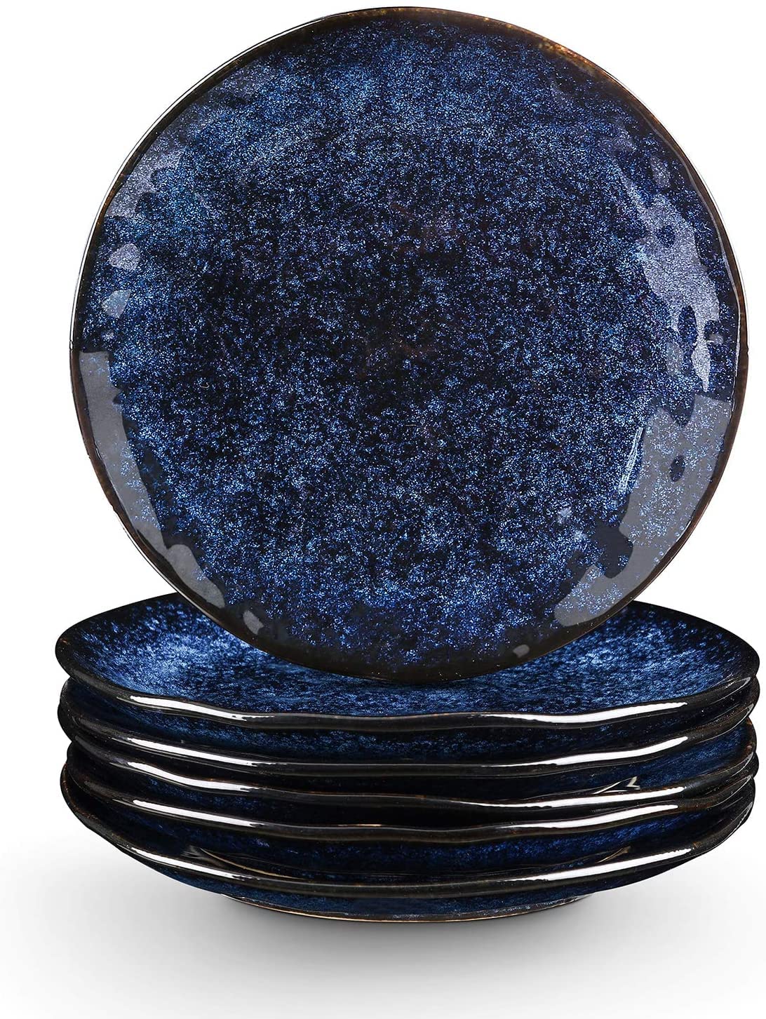 Vicrays Porcelain Dessert Plates – 8 Inch Round Salad Plate Set of 6, Starry Blue