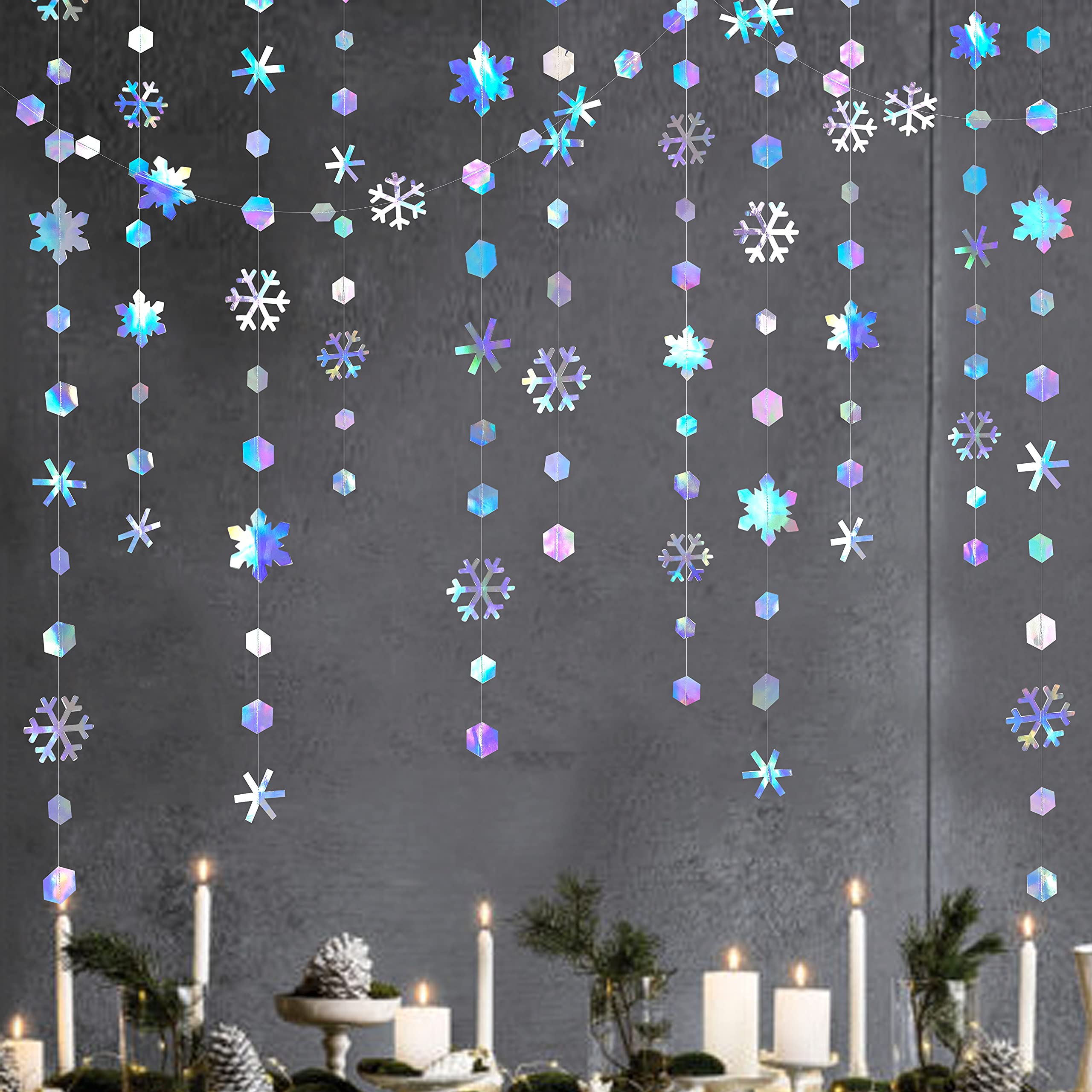 Iridescent Snowflake Garland – 52Ft Winter Party Streamer