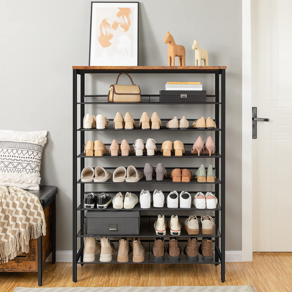 HOOBRO Tall Shoe Rack – 8-Tier Metal Storage Shelf for 28-35 Pairs