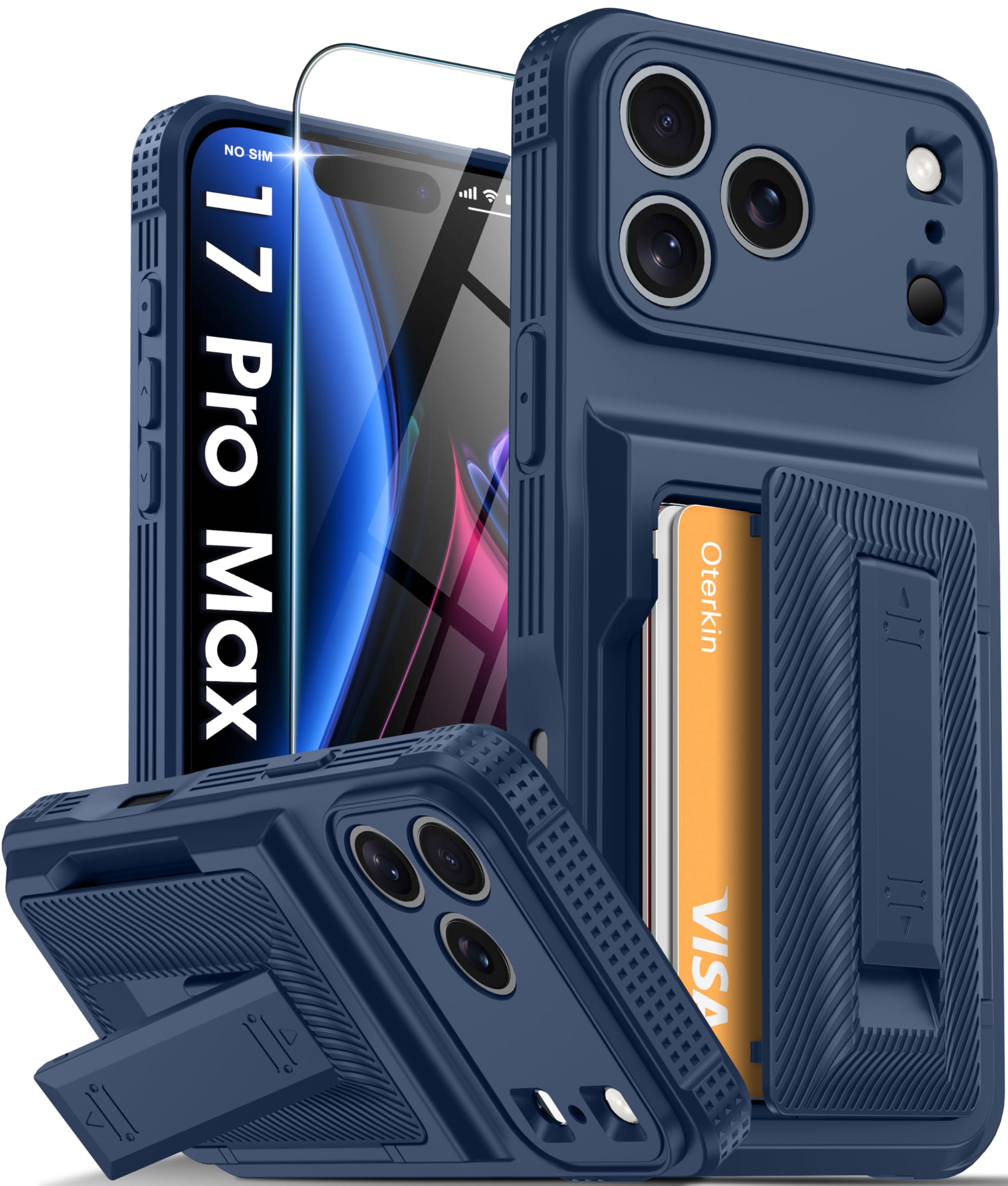 Jolof Store iPhone 17 Pro Max Wallet Case – RFID Blocking Rugged Blue