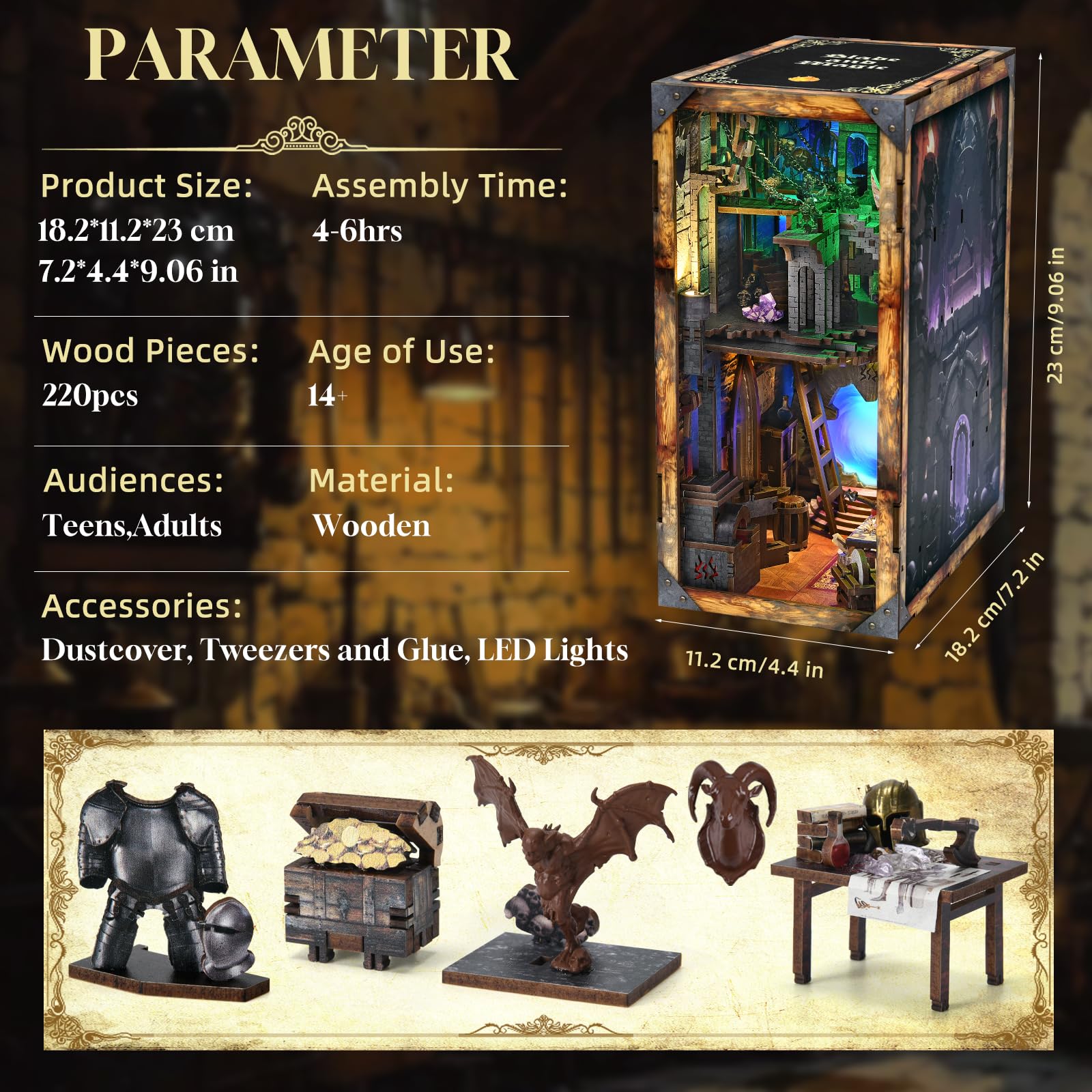 MiniCity Book Nook Kit – Blade and Magic 3D Wooden Puzzle with LED Light