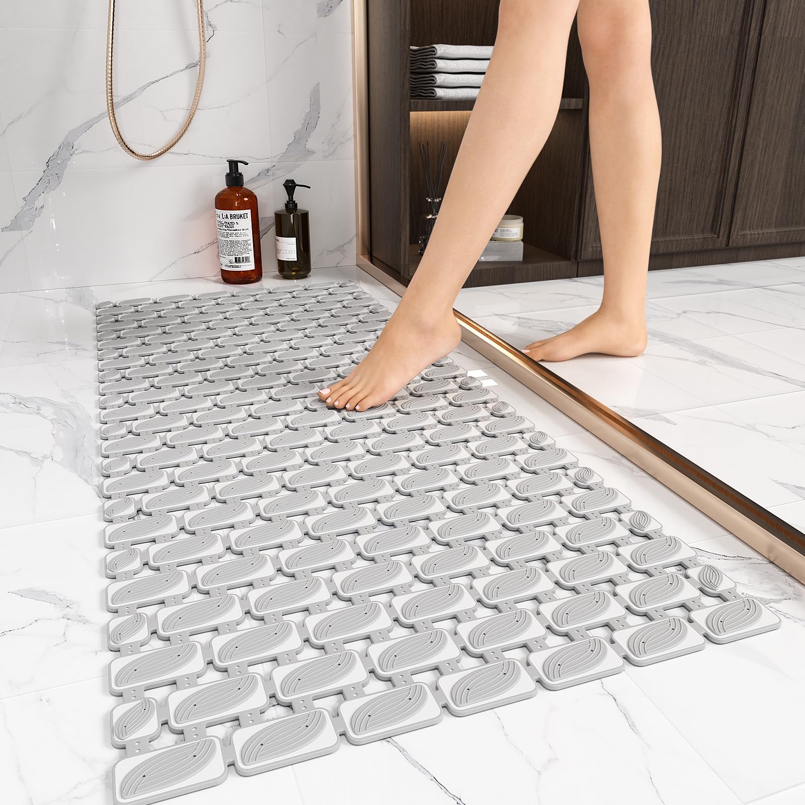 XIYUNTE Large Non Slip Shower Mat – 90x40cm Anti Mould Bath Mat, Grey