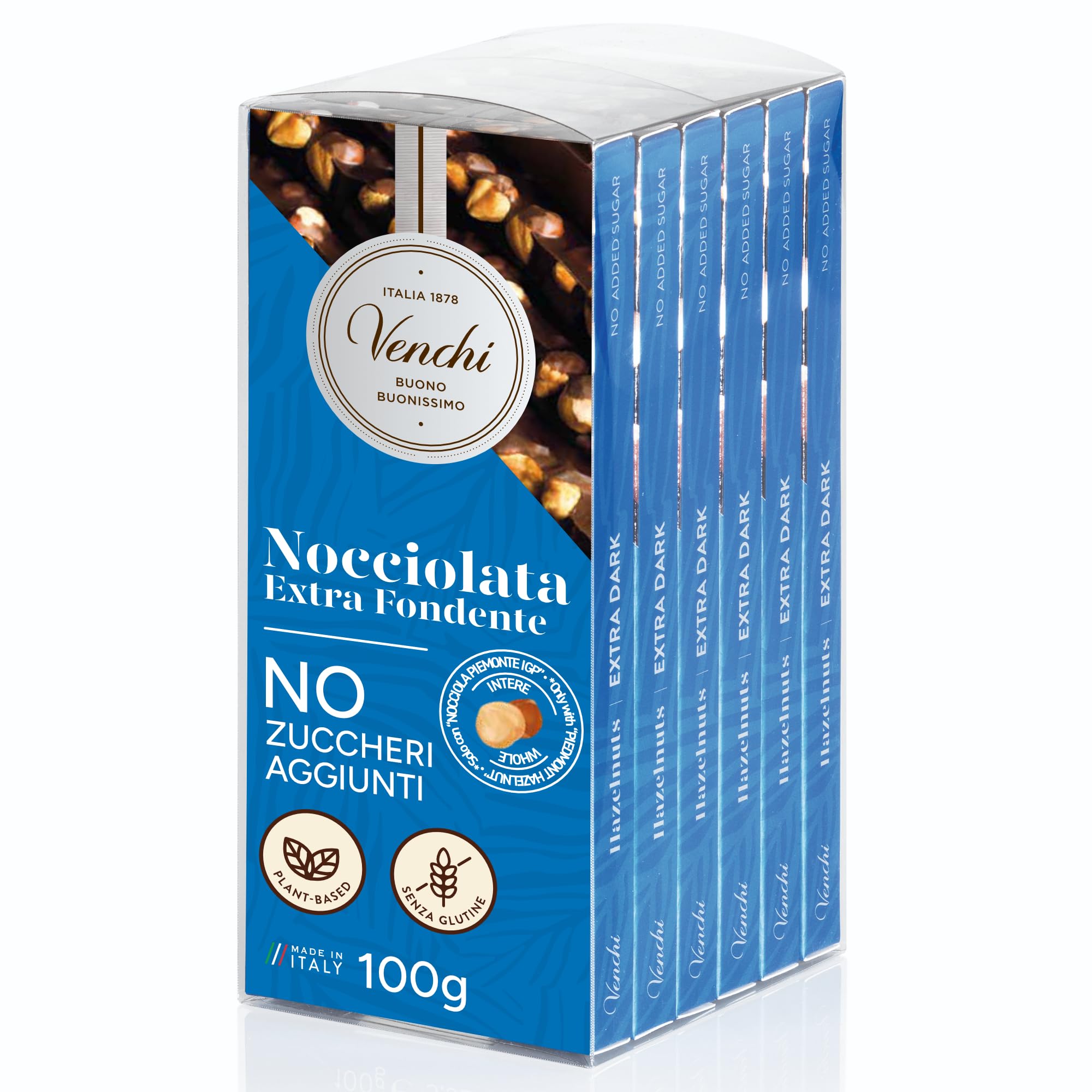 Venchi 75% Extra Dark Hazelnut Bars – No Added Sugar & Vegan (600g)