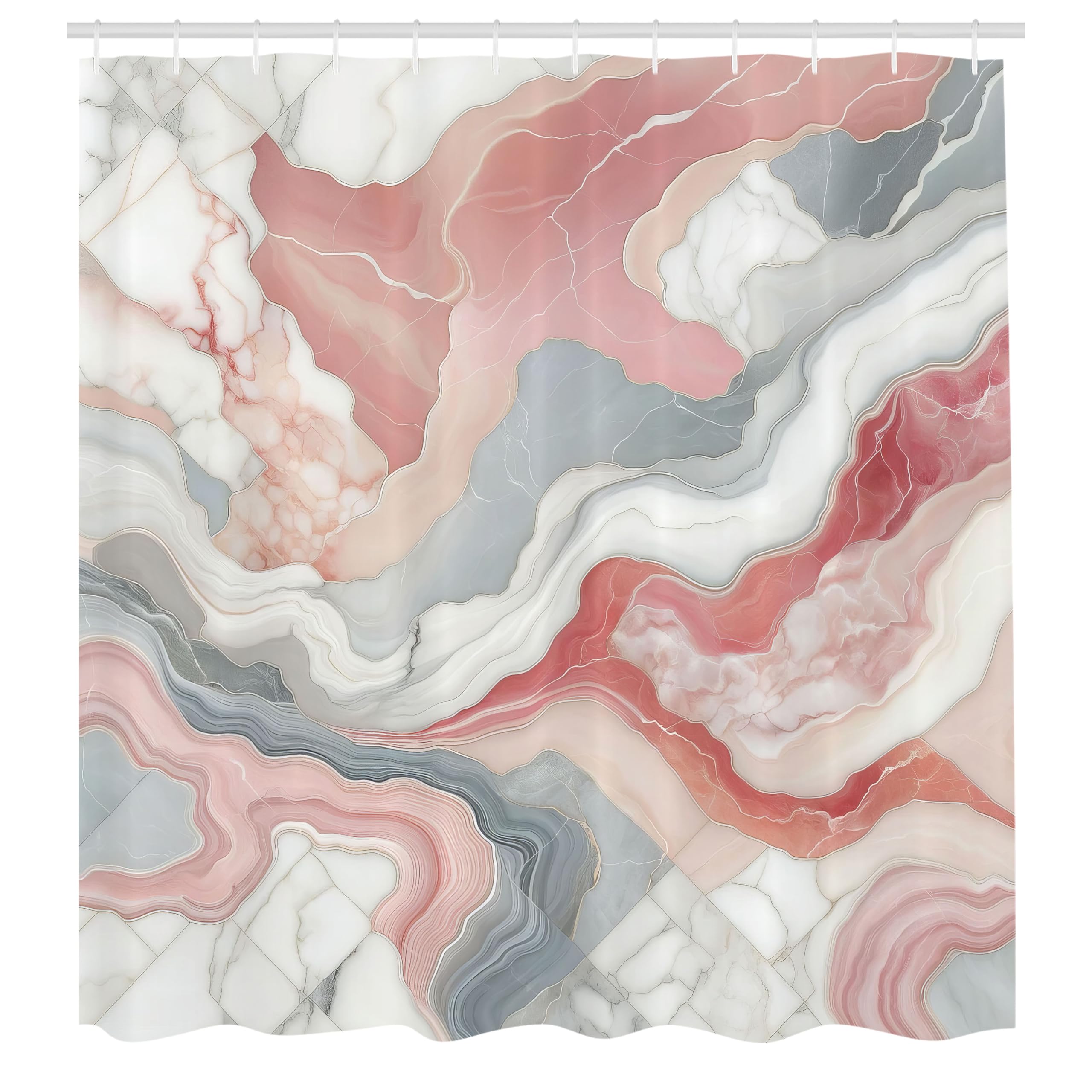Abakuhaus Marble Shower Curtain | Pink & Yellow Waterproof Fabric – 175x200cm