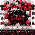 Jolof Store Red and Black Birthday Decorations Kit with Balloon Arch & Backdrop