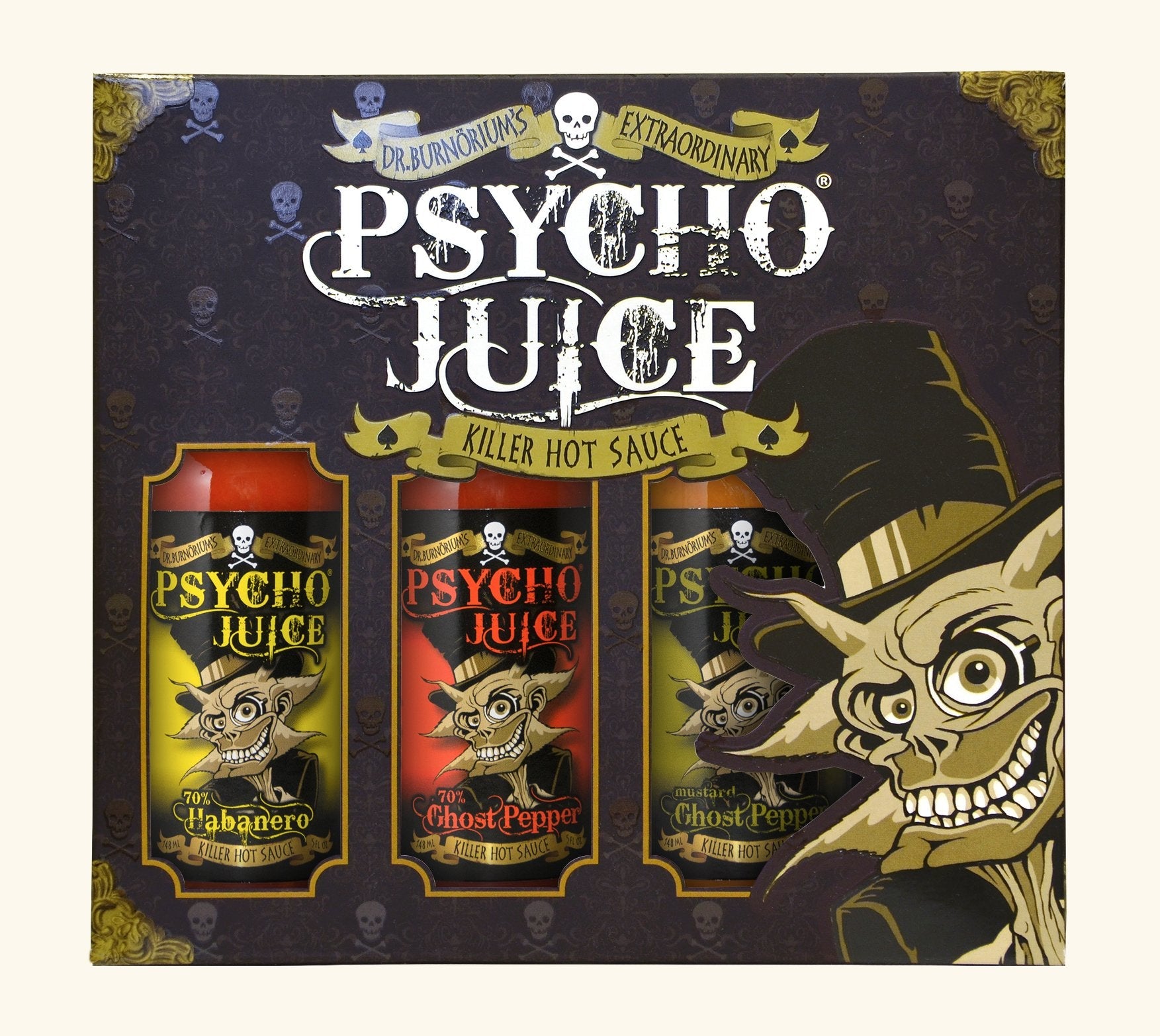 Psycho Juice Hot Sauce Gift Box - 3 Piece Gourmet Chili Sauce Set