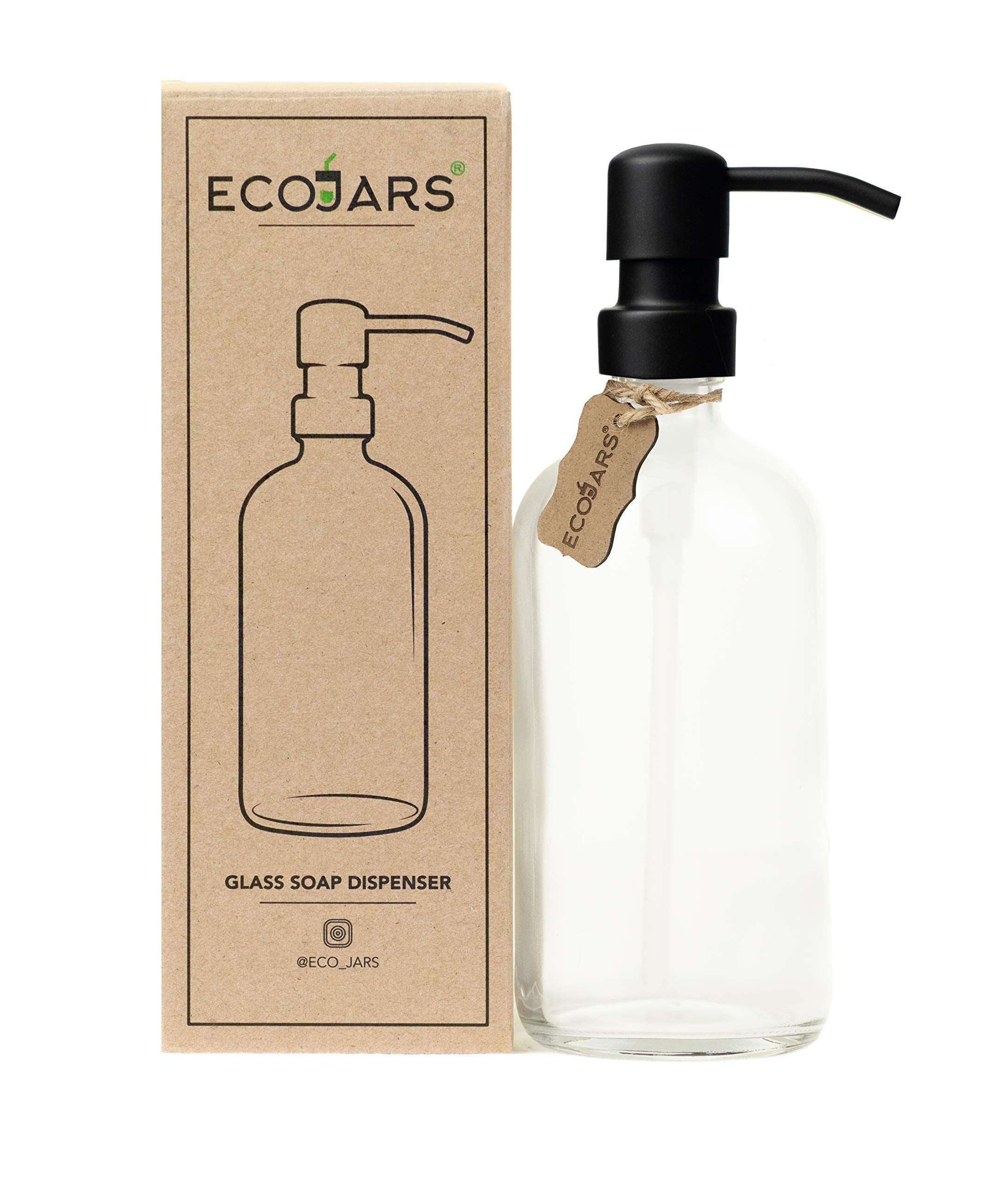 EcoJars Matte Black Soap Dispenser | 500ml Glass Jar & Stainless Steel