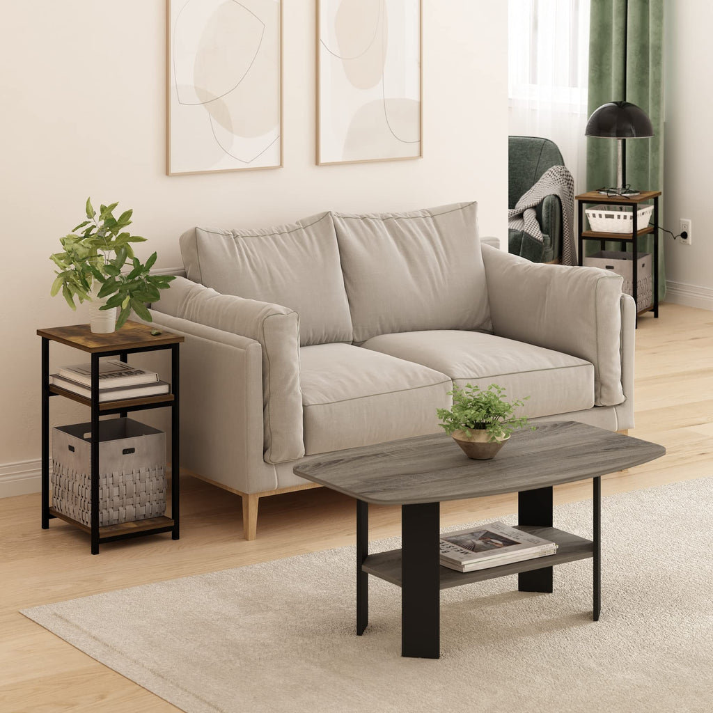 Furinno JUST Side Table Set of 2, 3-Tier Metal Frame End Table with Open Shelf, Night Stand, Bedside Table, for Living Room, Bedroom, Amber Pine - image 2