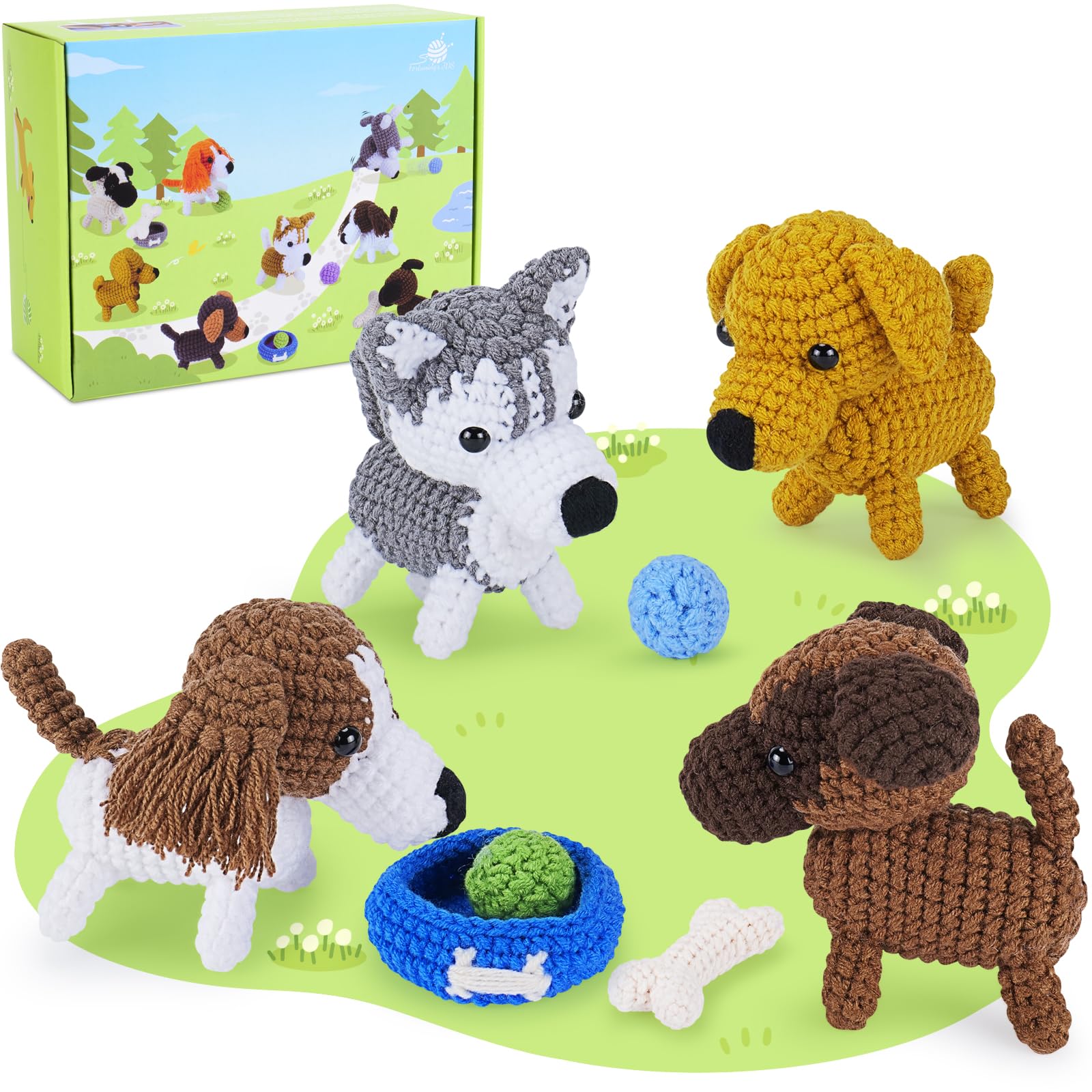 Dog Crochet Kit for Beginners – 4-Piece Amigurumi Animal Set