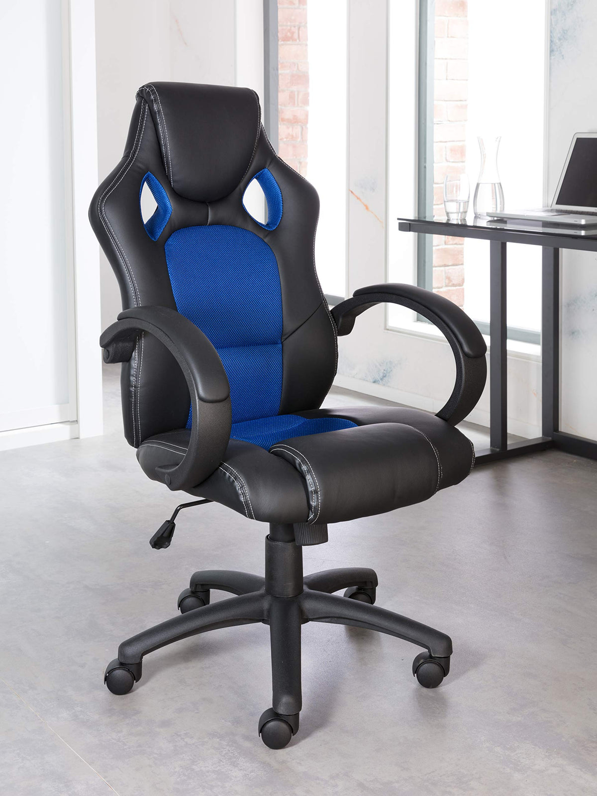 Alphason,AOC5006BLU,Daytona Faux Leather Racing Chair - Blue fabric insert,Blue fabric insert - image 4