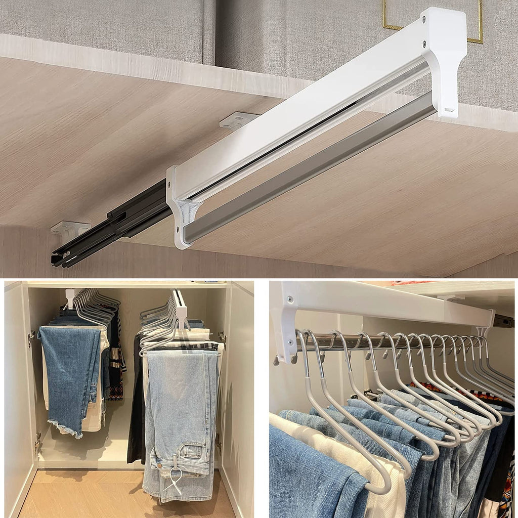 Pull Out Clothes Rail – 397mm White Wardrobe Hanger Rod