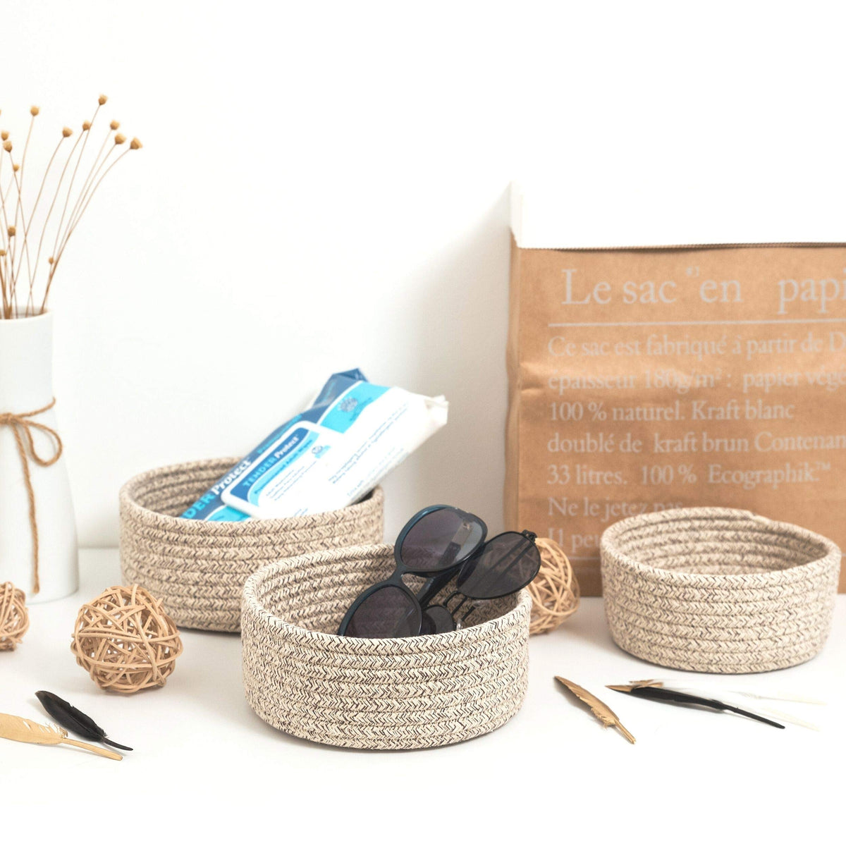 MINTWOOD Design Set of 3 Cotton Rope Nesting Bowls, Small Catch All Basket, Cute Closet Baskets and Bins for Shelves - image 5