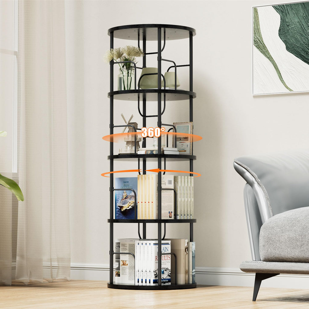 OCTORO 4 Tier Rotating Bookshelf, 360° Corner Bookshelf Tower, Round Revolving Bookcase with Adjustable Levels, Spinning Book Shelf for Home Office - image 1