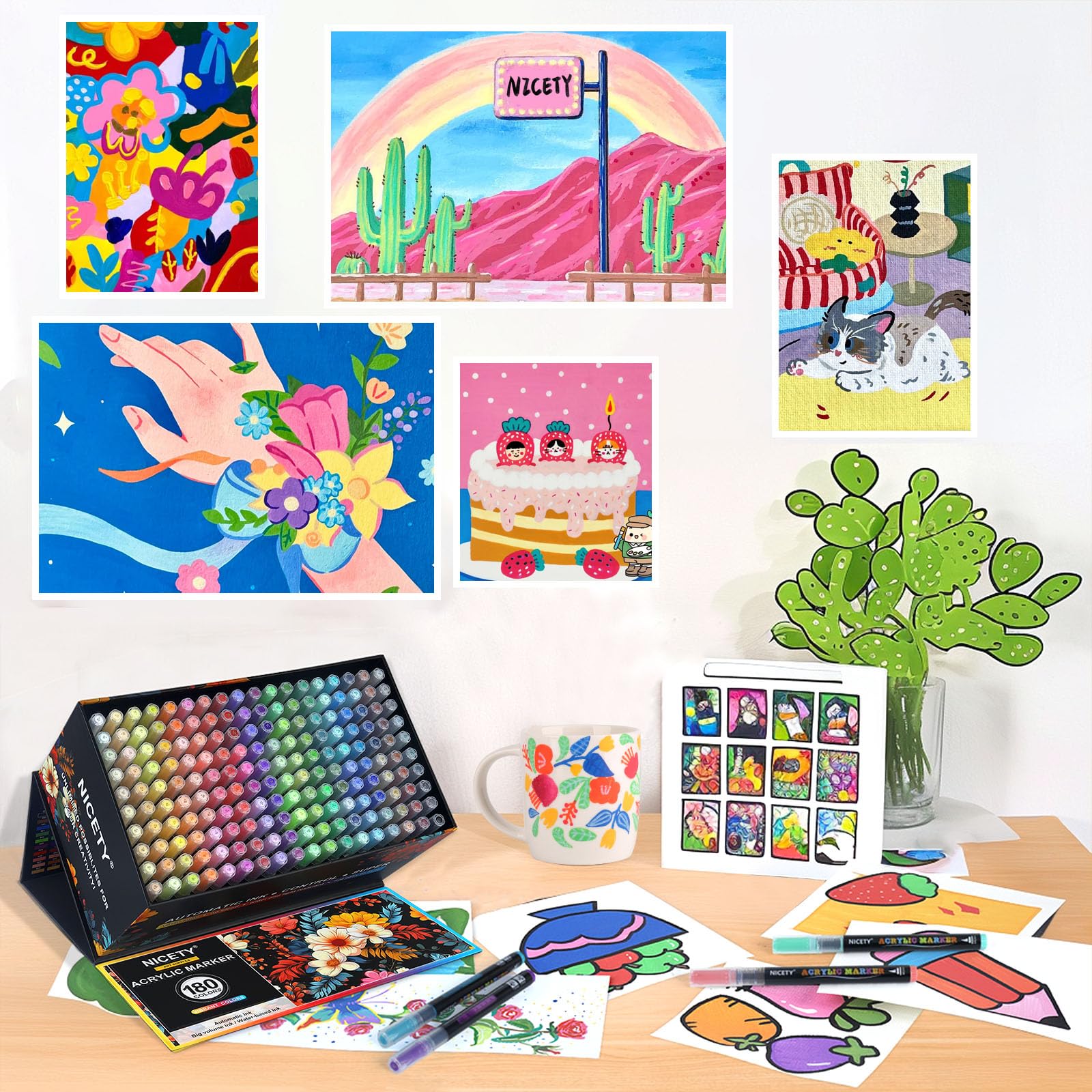 NICETY 180 Colors Acrylic Paint Pens | 1-6mm Brush Tip Markers for Rock Art