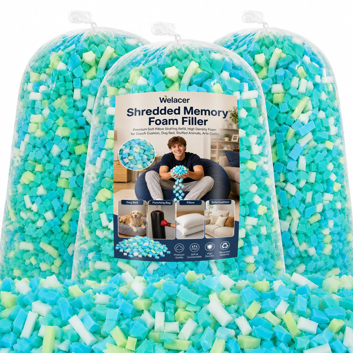 Welacer Multi Color Shredded Memory Foam Filling 6.8KG, Bean Bag Refill - image 1