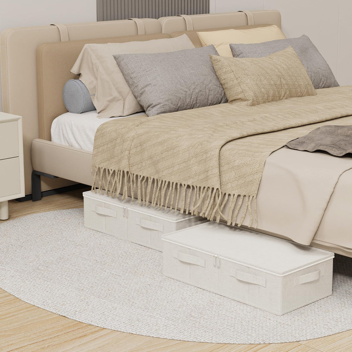ENUMAIL Underbed Storage Basket with PP Panel,60x30x15cm,Beige,2 Pack - image 2