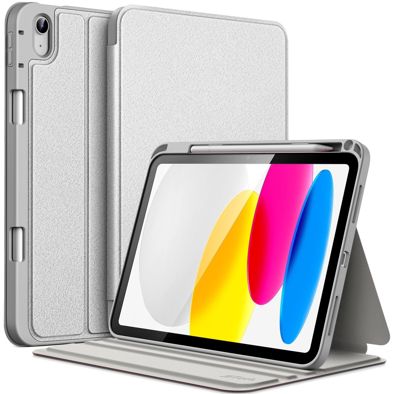 JETech iPad 11th/10th Gen Case with Pencil Holder – Slim Folio Silver