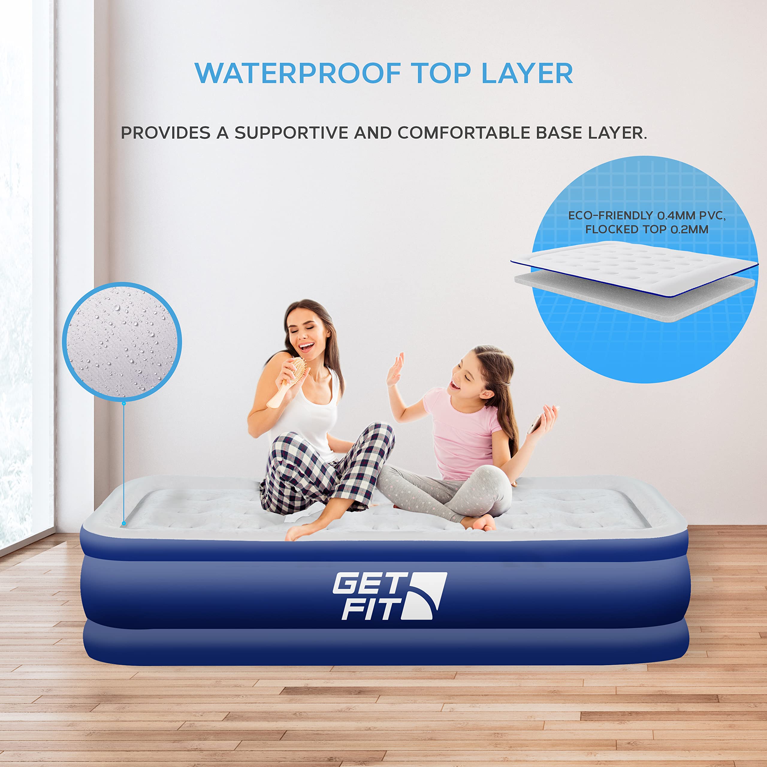 Get Fit Single Air Bed with Built-In Electric Pump | Elevated Air Mattress