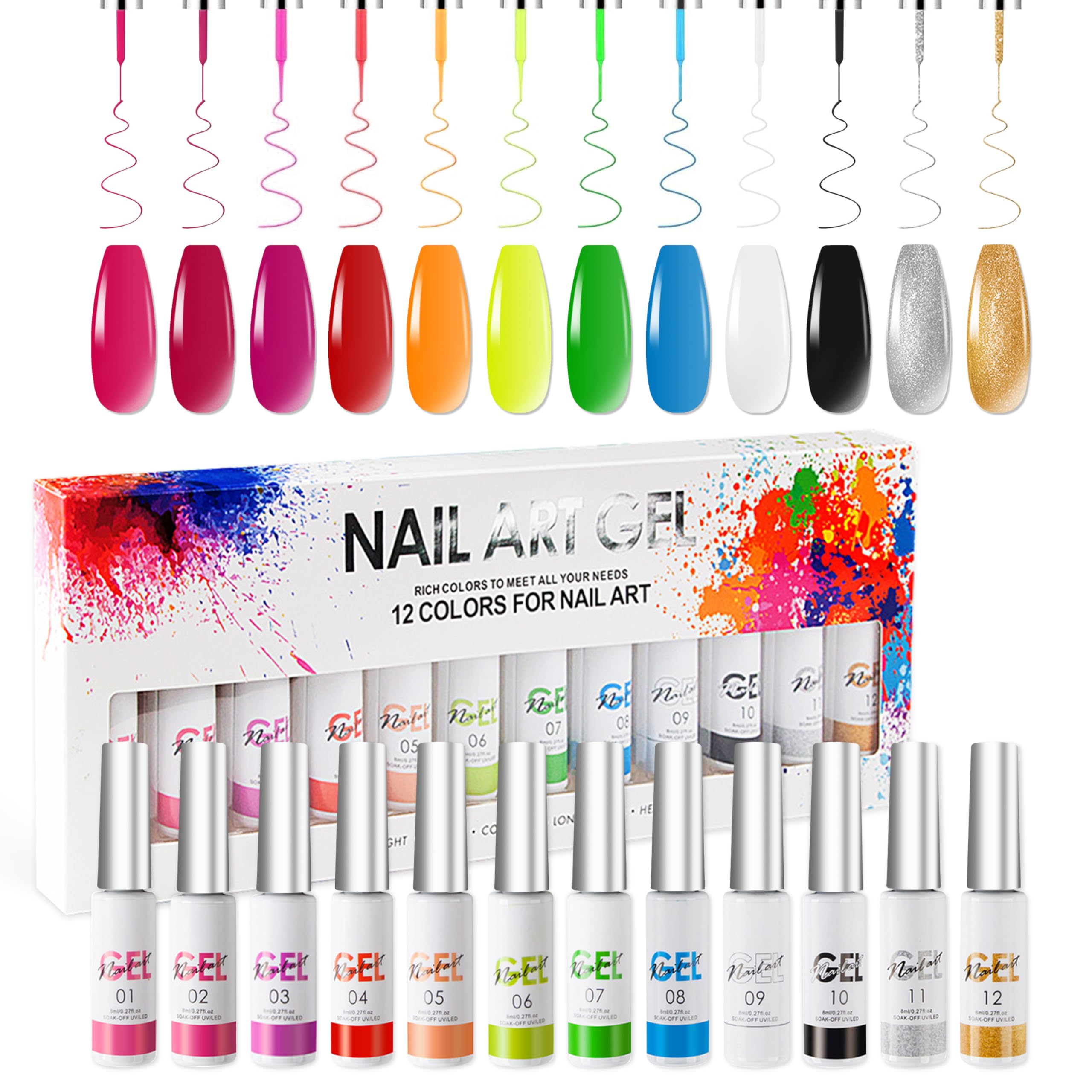 Aijimei 12-Color Nail Art Gel Liner Polish Set for Painting and Design