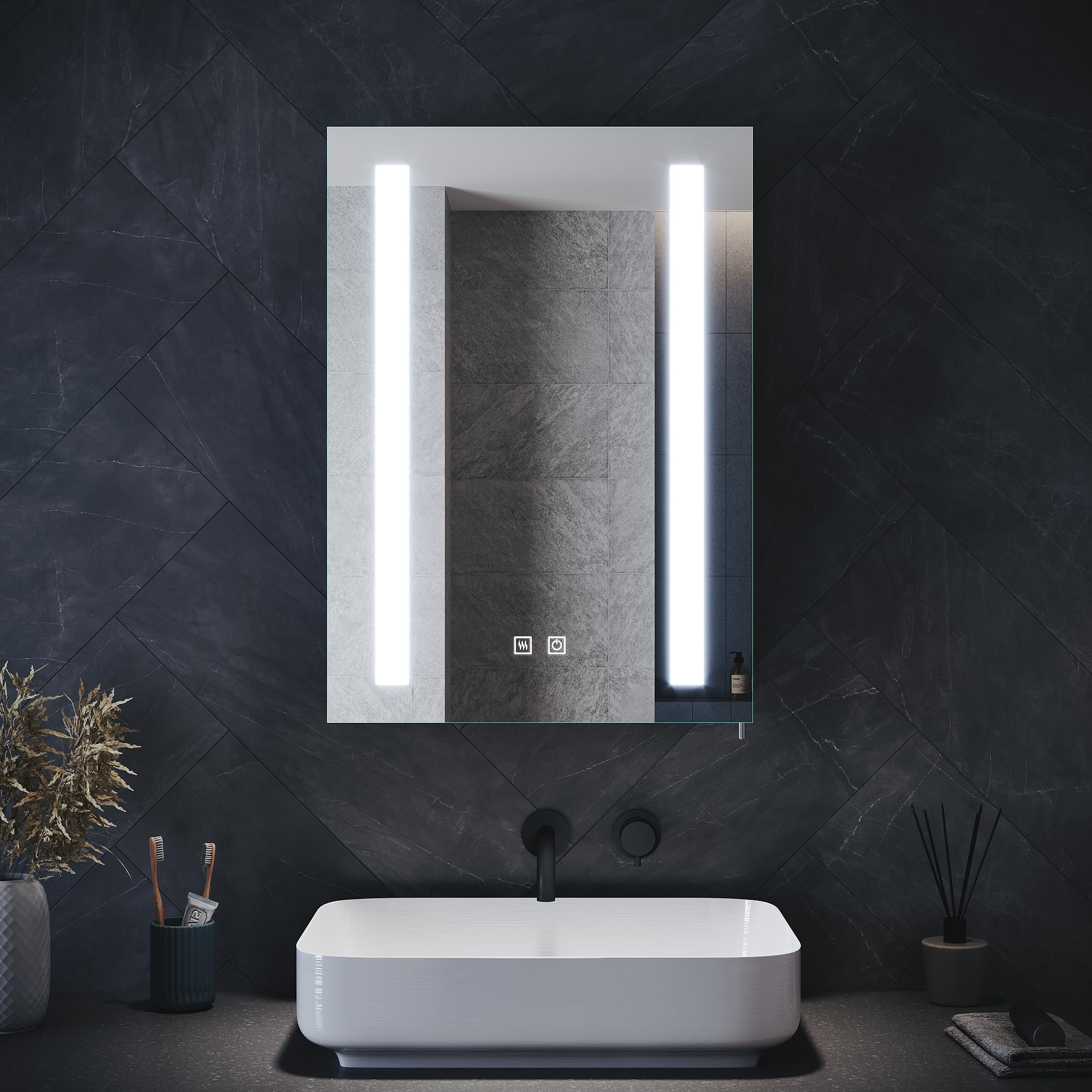 ELEGANT LED Bathroom Mirror Cabinet with Shaver Socket & Demister – 500x700mm