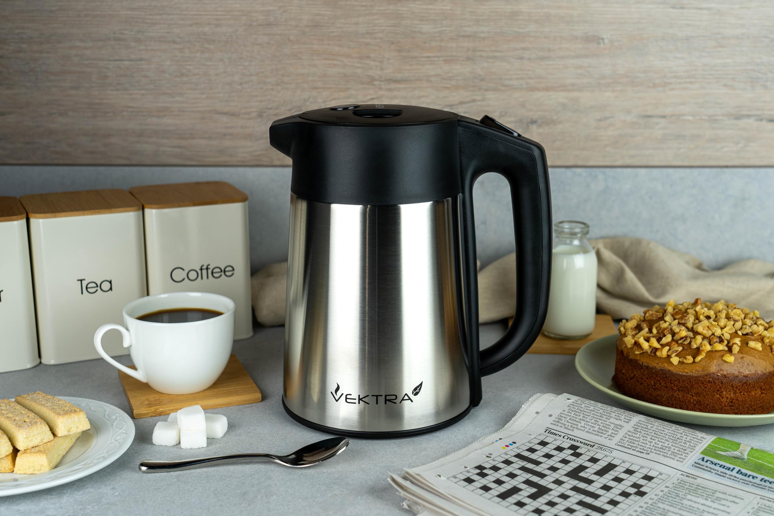 Vektra VEK-1506 Vacuum Insulated Cordless Kettle, 1.5L Stainless Steel