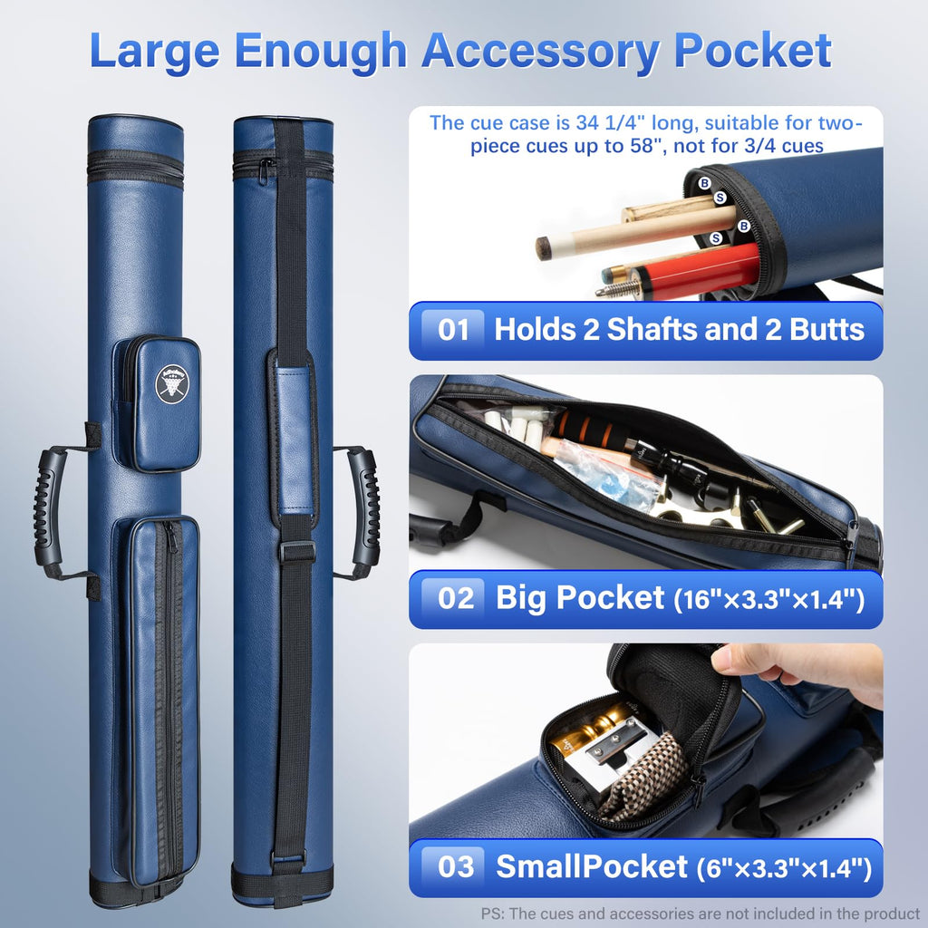 Adhafera 2x2 Hard Pool Cue Case | Faux Leather Snooker Stick Carrier