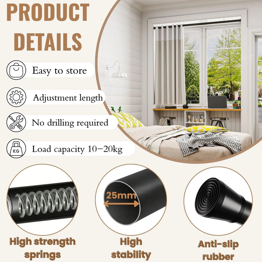 Tension Rod Shower Curtain Pole No Drilling Spring Loaded Tension Rods Adjustable Curtain Pole Extendable Wardrobe Pole For Clothes White 83-190Cm - image 3