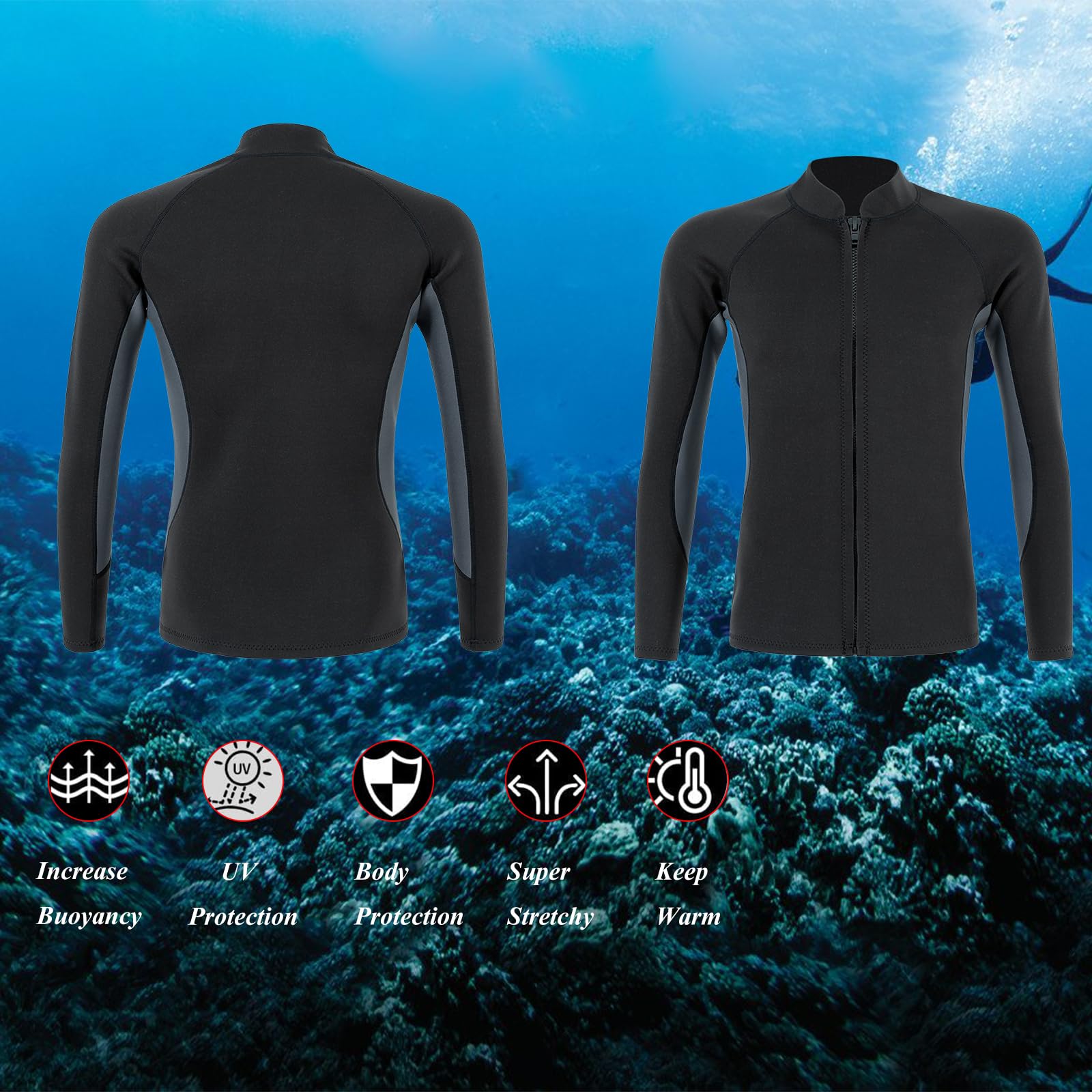 YDQUANI 2mm Neoprene Wetsuit Top | Thermal Long Sleeve Diving Jacket