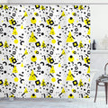 ABAKUHAUS Memphis Style Shower Curtain - Black & Yellow Waterproof Fabric