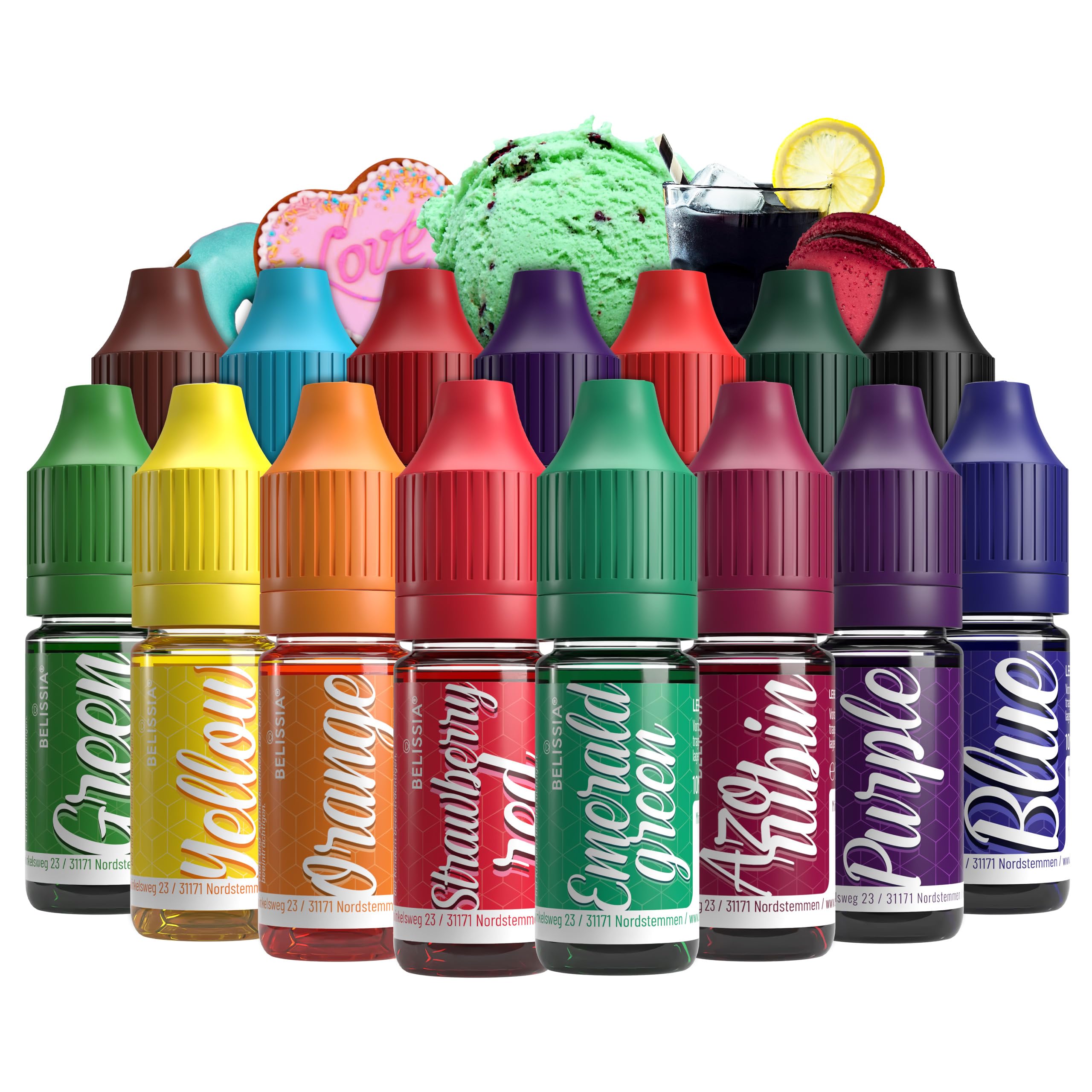 Belissia Food Colouring Set – 15x10ml Liquid Highly Concentrated Vegan