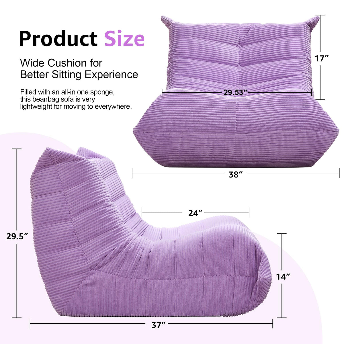 Hobestluk Big Bean Bag Chairs for Adults Fireside BeanBag Couch Togo Sofa - image 2