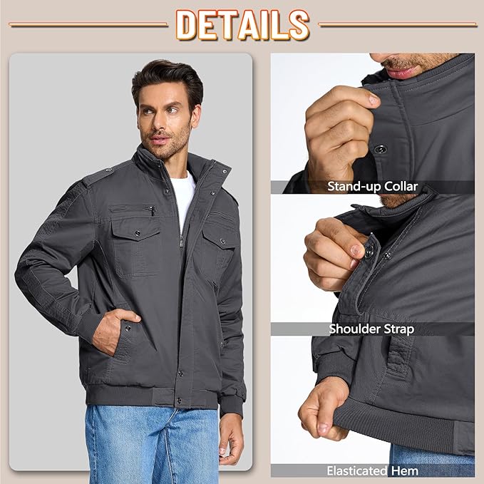 KEFITEVD Men's Winter Fleece Cargo Jacket | Thick Military Bomber Coat