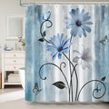 Dazzlewall Blue Floral Shower Curtain – Rustic Daisy Farmhouse Polyester