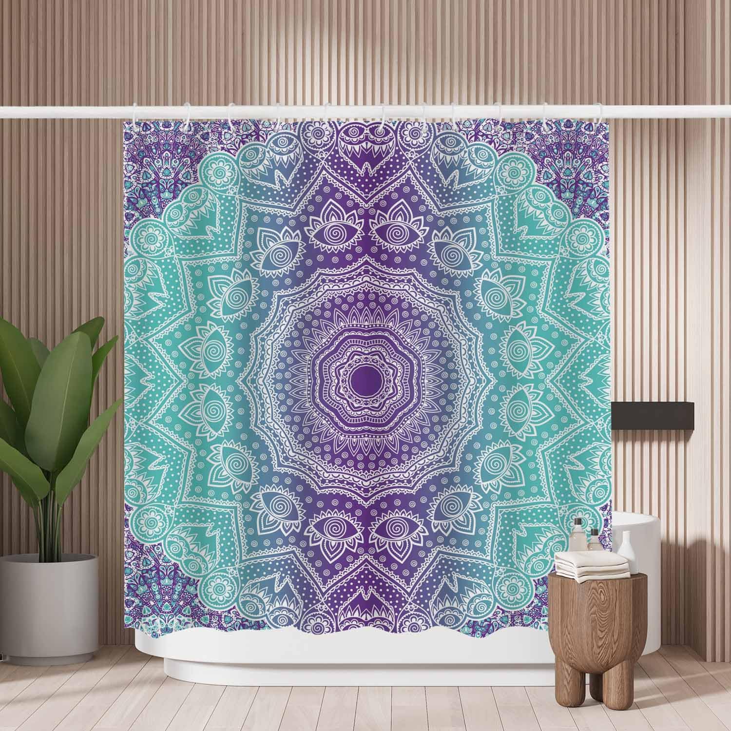 Woutay Purple Mandala Shower Curtain – Mold Resistant Waterproof Fabric