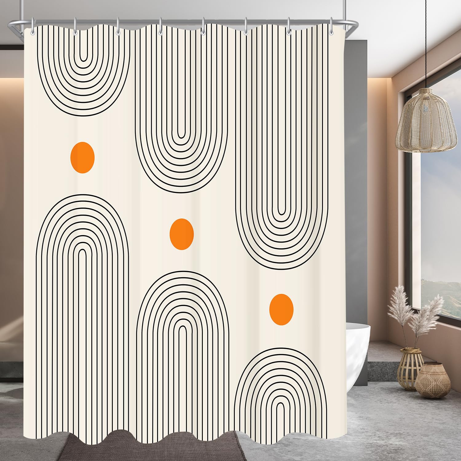Lerores Geometric Shower Curtain - 120x200cm Anti-Mould Weighted Hem