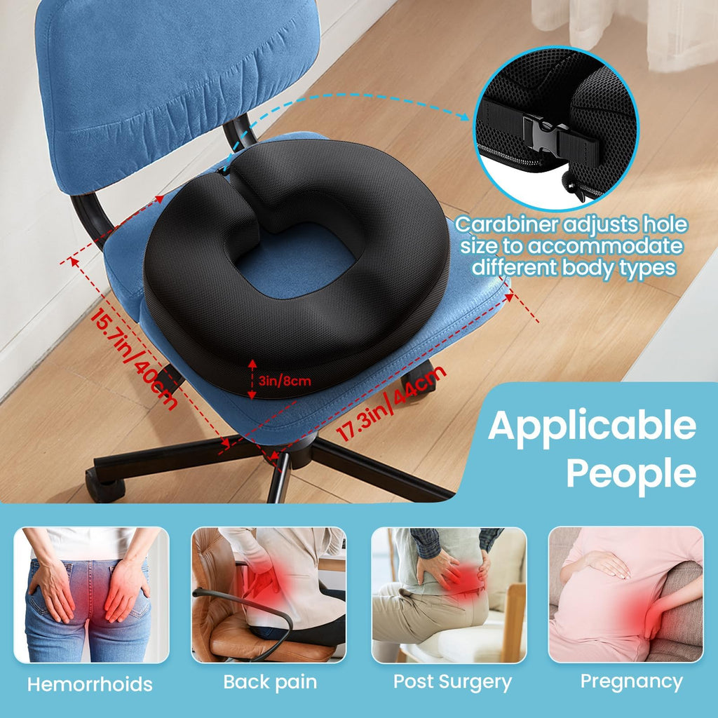 Benazcap Donut Cushion - Memory Foam Coccyx Pillow for Tailbone Pain