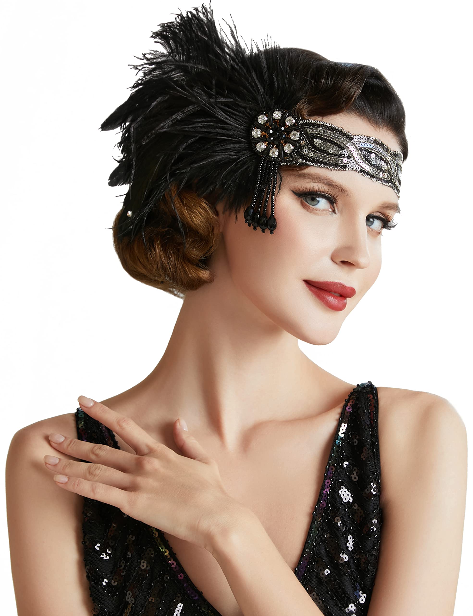 BABEYOND 1920s Flapper Headband – Vintage Feather Gatsby Headpiece