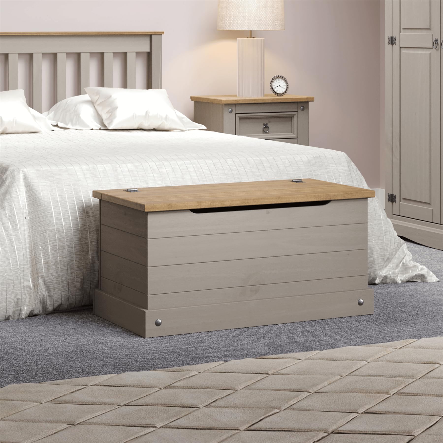 Home Source Corona Solid Pine Storage Ottoman – Mexican Style Toy Chest