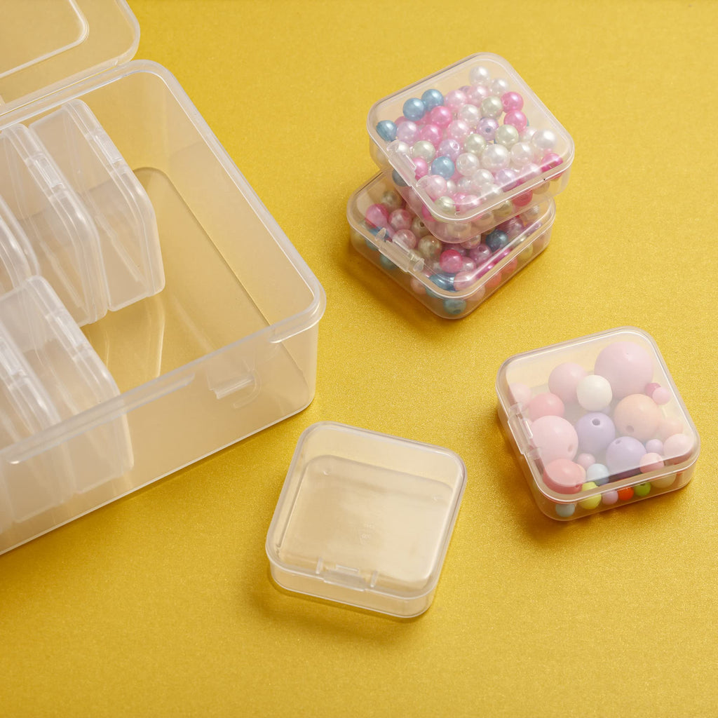Mathtoxyz Bead Organiser Storage Box, 15 Pcs Small Plastic Storage Boxes Clear Clay Beads Storage Containers Case with Hinged Lid and Rectangle for - image 3
