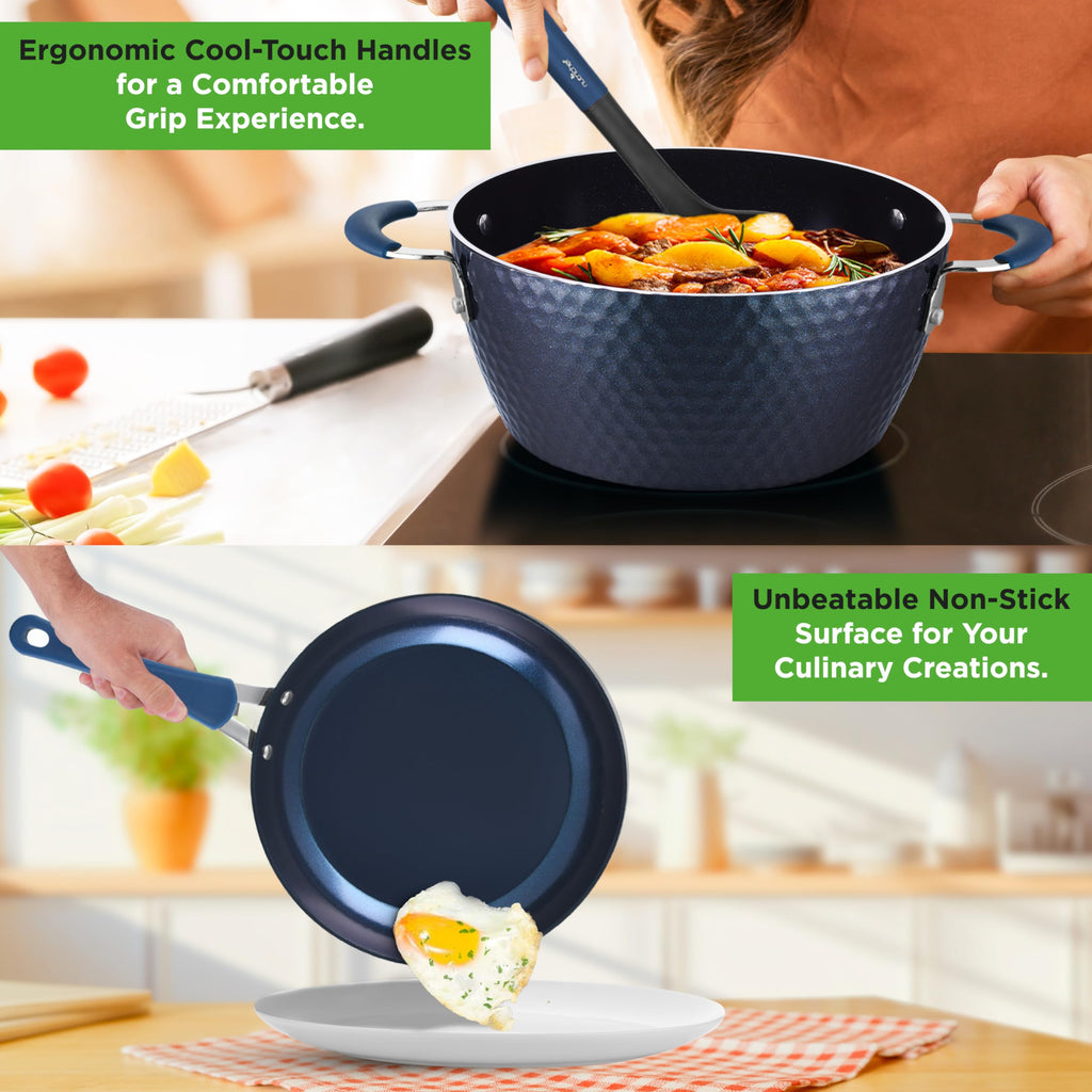 NutriChef 11-Piece Non-Stick Cookware Set | Blue Diamond Ceramic Pots & Pans