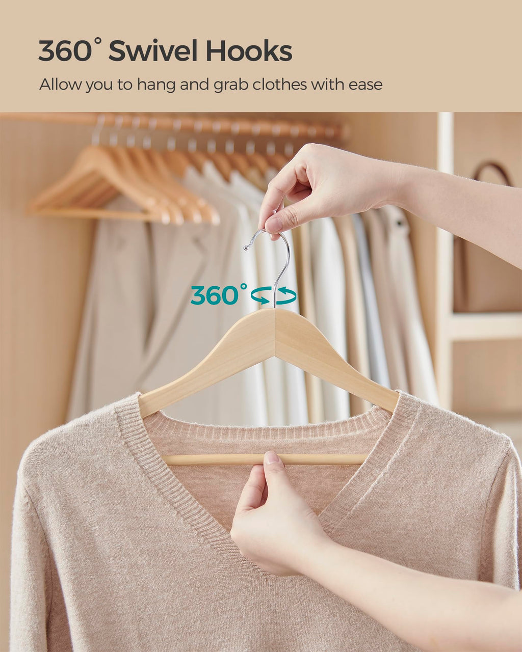 SONGMICS Wooden Hangers - Pack of 48 Non-Slip Maple Wood Coat Hangers