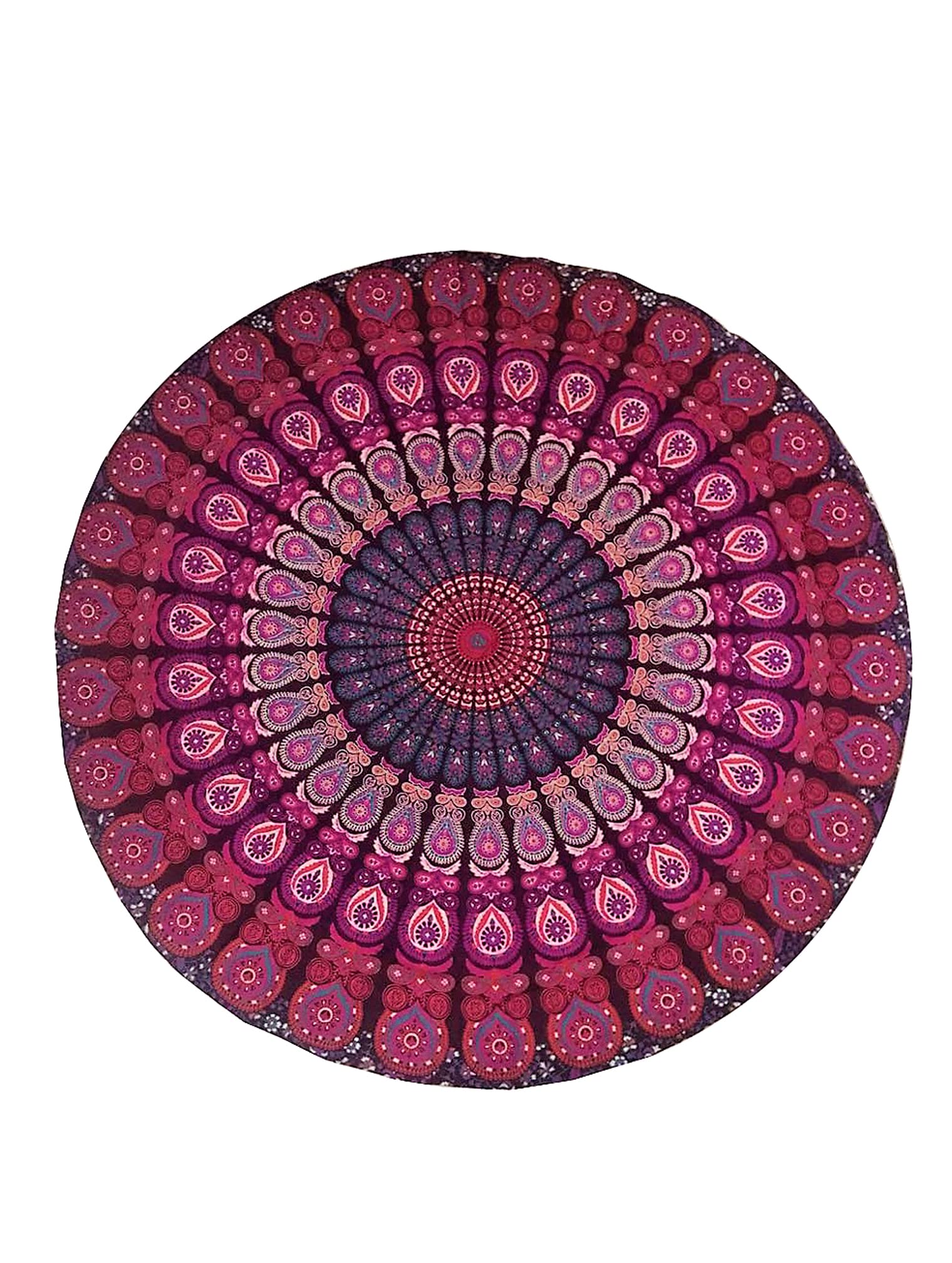 Raajsee Purple Mandala Round Beach Tapestry – 50 Inch Cotton Boho Blanket